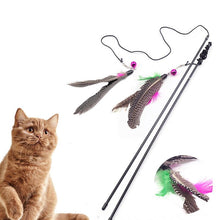 Load image into Gallery viewer, 1Pc Cat Interactive Toy Stick Feather Wand With Small Bell Mouse Cage Toys Plastic Artificial Colorful Cat Teaser Toy Supplies
